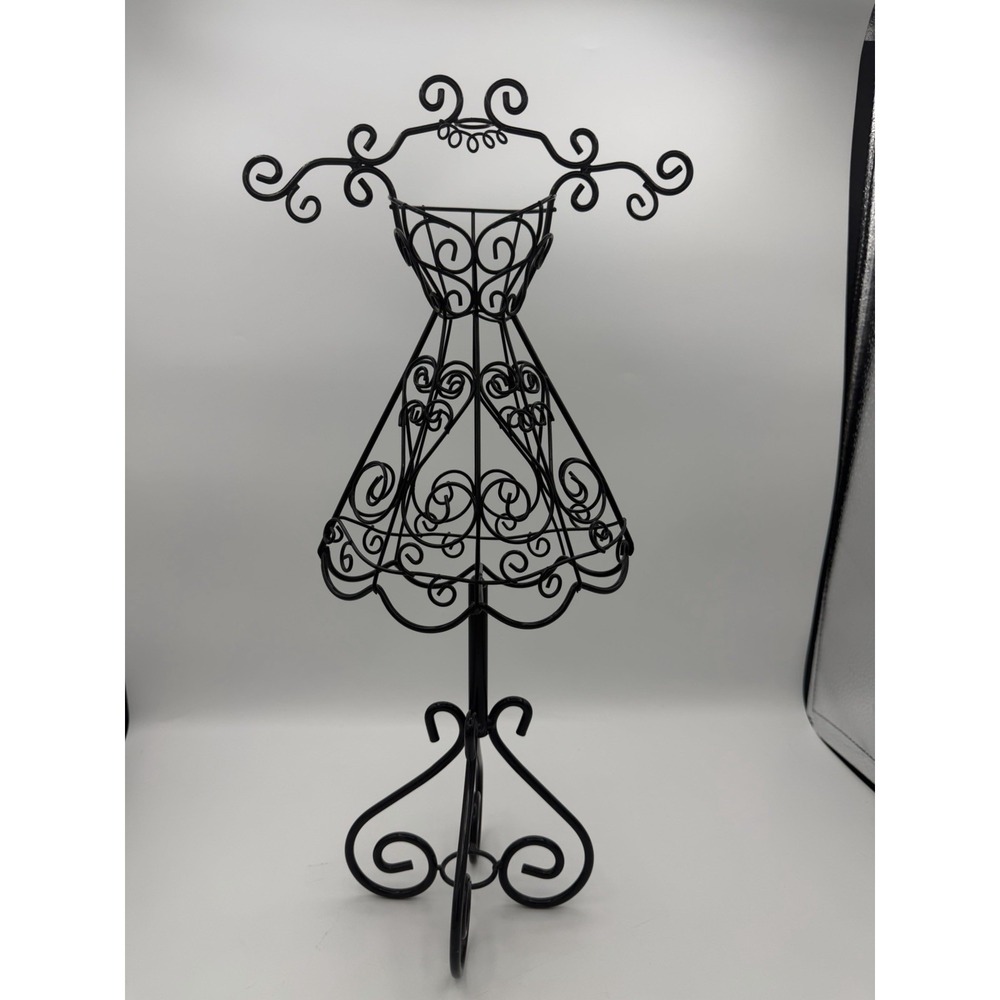 Black Metal Wire Dress Form Vintage Style Jewelry Display Stand 16 1/2" Tall